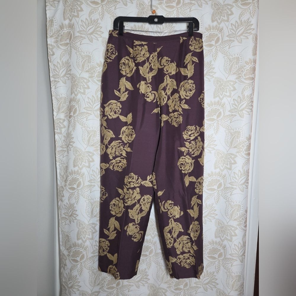 Vintage Adrianna Papell Silk Beaded Floral Ankle Pants Size 14 EUC Holidays Fall